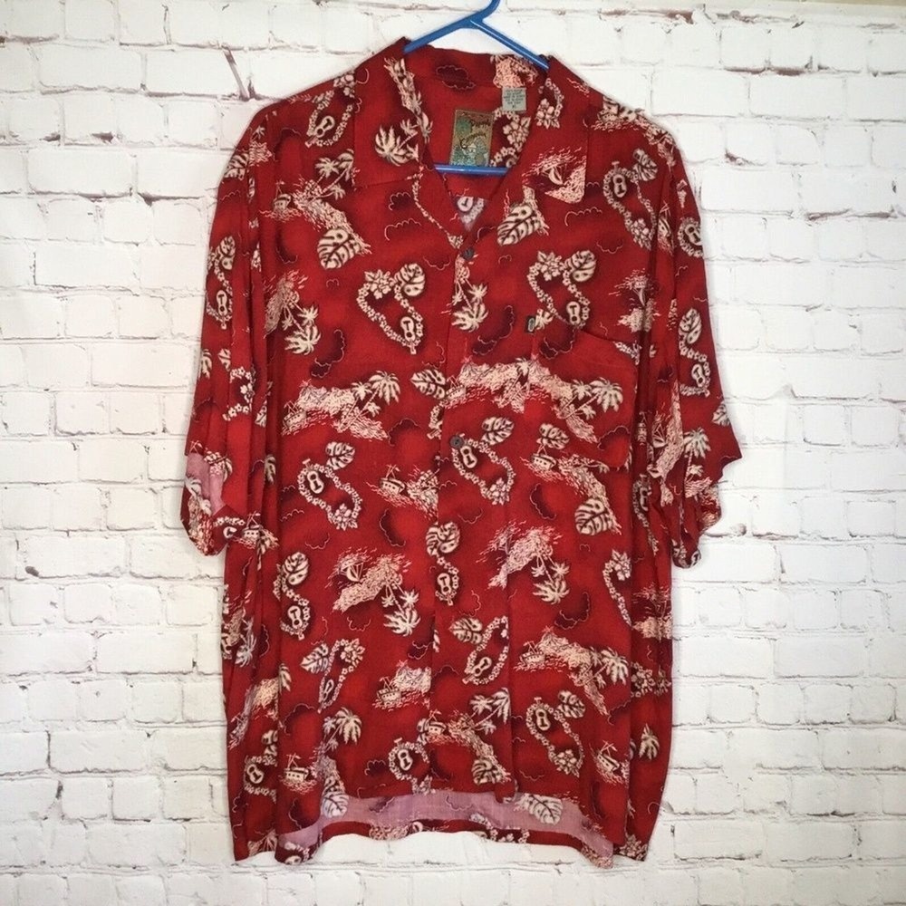 VTG Pineapple Connection Hawaiian Red Short Sleeve Button Up Shirt Men XL Korea